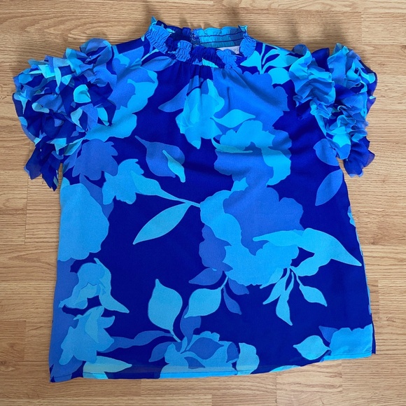 Sugarlips Algeria Floral Benna Mock Neck Ruffle Blouse / Top Size Large - Picture 4 of 9